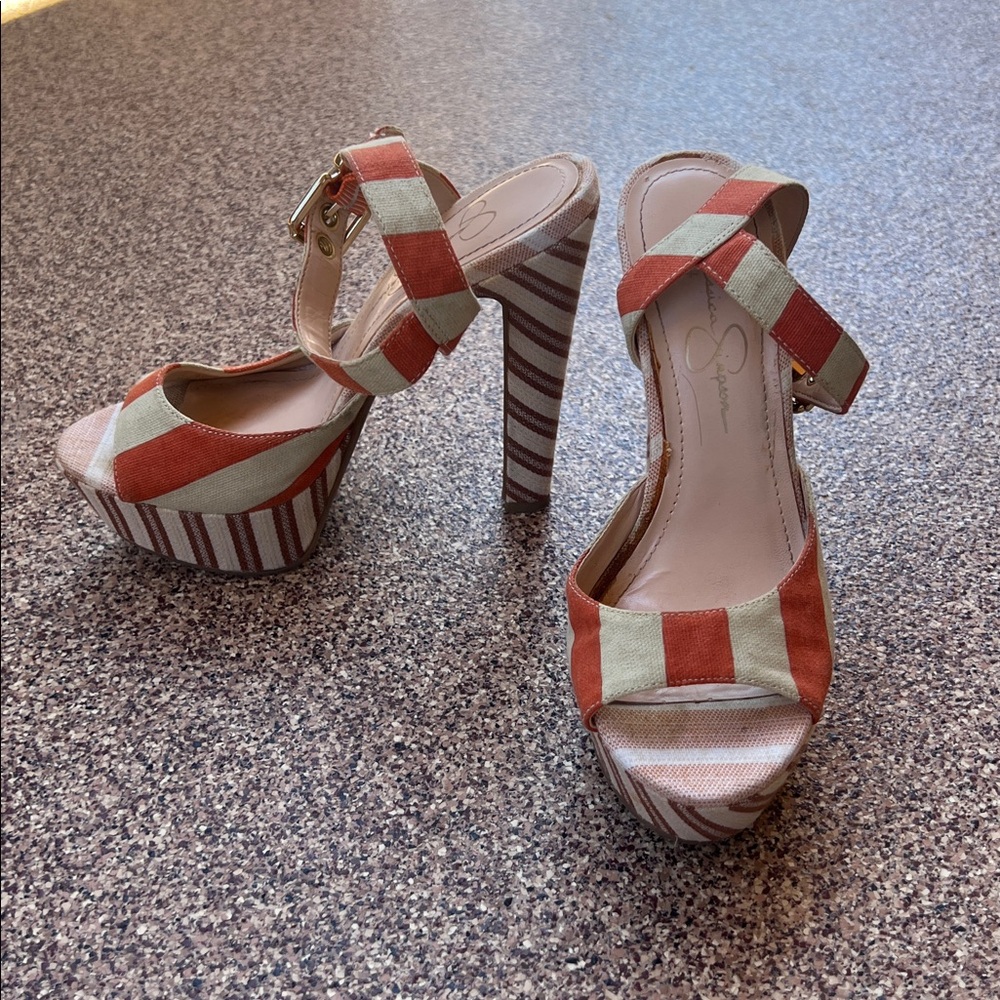 JESSICA SIMPSON Tonnia Platform Striped High Heels - Picture 3 of 11